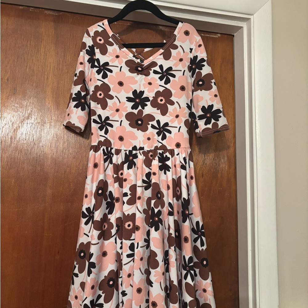 Dot Dot Smile Pink and Brown Floral Kids Dress